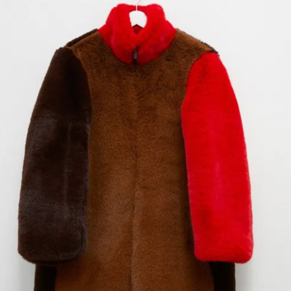 FRENCH CONNECTION -Claudie Faux Fur Oversized Colour Block Coat size M/L